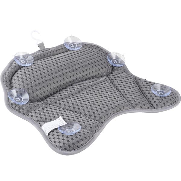 Coussin de bain ergonomique 4D – coussin de luxe avec 6 ventouses, gris foncé – soutien confortable de la nuque et de la tête – détente absolue