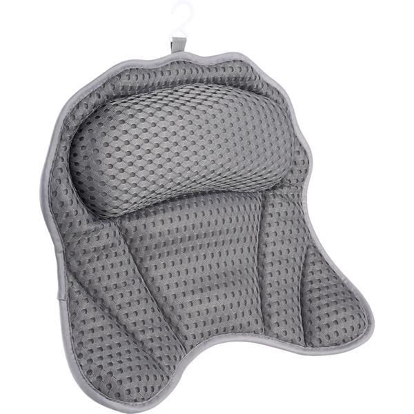 Coussin de bain ergonomique 4D – coussin de luxe avec 6 ventouses, gris foncé – soutien confortable de la nuque et de la tête – détente absolue