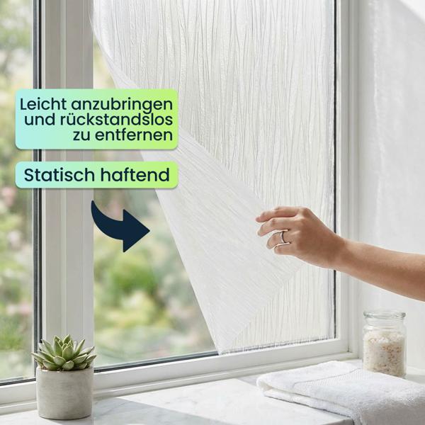 3D Sichtschutzfolie Wellendesign für Fenster 45x200 cm - Statisch haftende Blickschutzfolie mit UV-Schutz  - Wiederverwendbare Dekofolie