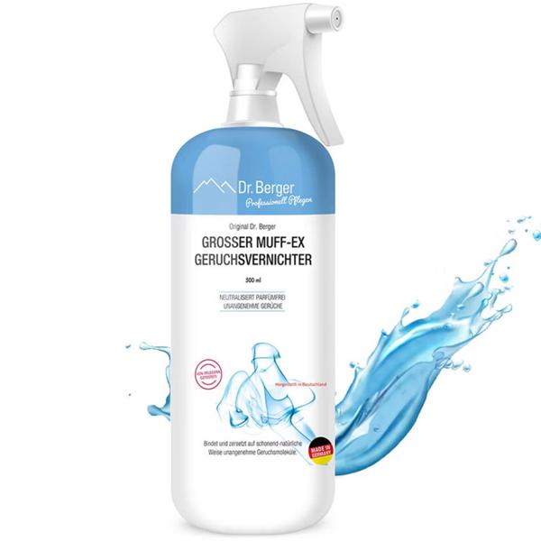 Muff-Ex Elimina Odori Senza Profumo, Flacone con Erogatore a Pompa, 500 ml – Spray Neutralizzante Odori Efficace per Auto, Tessuti, Imbottiti e Scarpe