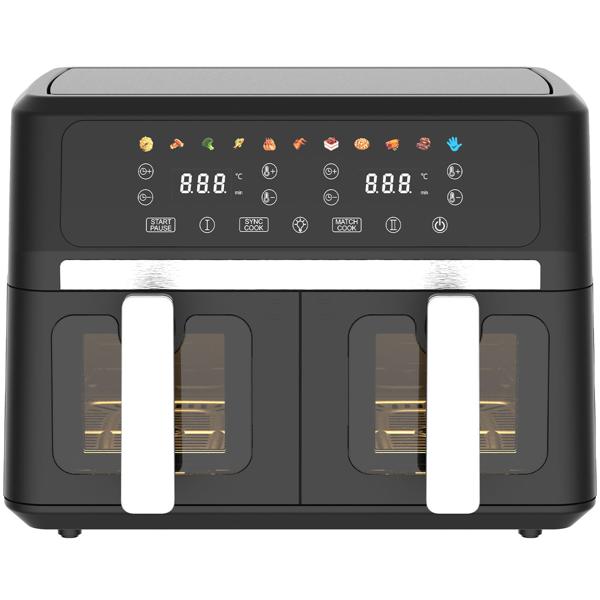 Friggitrice ad aria calda 9L a doppio cestello Dual Zone – 2 x 4,5L con oblò 2400W – display touch LED – friggitrice ad aria XXL a doppia camera