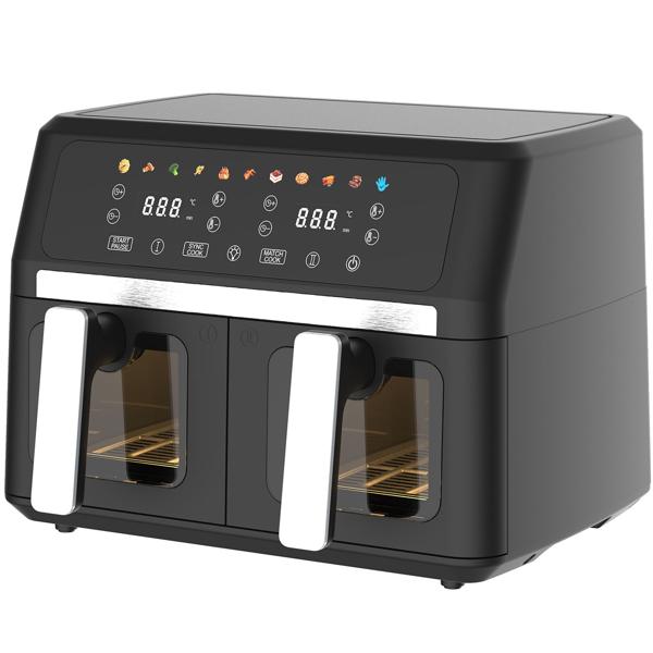 Friggitrice ad aria calda 9L a doppio cestello Dual Zone – 2 x 4,5L con oblò 2400W – display touch LED – friggitrice ad aria XXL a doppia camera