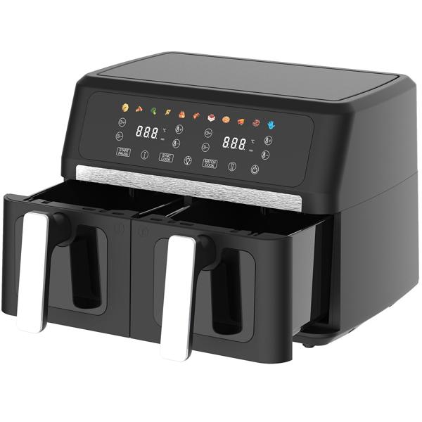 Friggitrice ad aria calda 9L a doppio cestello Dual Zone – 2 x 4,5L con oblò 2400W – display touch LED – friggitrice ad aria XXL a doppia camera