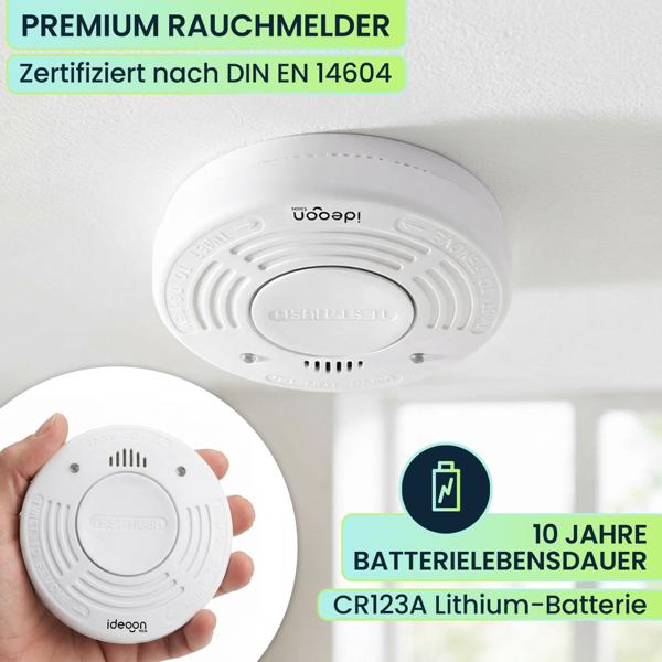 3er-Set Premium Rauchmelder mit 10 Jahren Batterielebensdauer - Zertifiziert nach DIN EN 14604 mit extra lautem 85dB Alarmsignal und Lithium Batterie
