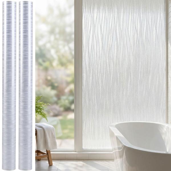 2er-Set 3D Sichtschutzfolie Wellendesign für Fenster 45x200 cm - Statisch haftende Blickschutzfolie mit UV-Schutz  - Wiederverwendbare Dekofolie