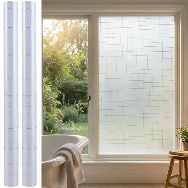 2er-Set 3D Sichtschutzfolie Kreuzdesign für Fenster 45x200 cm - Statisch haftende Blickschutzfolie mit UV-Schutz  - Wiederverwendbare Dekofolie