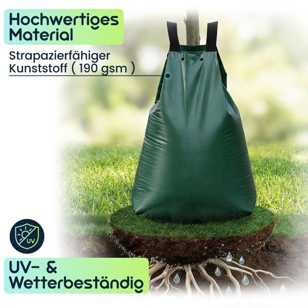2er-Set Baum-Bewässerungssack 75L Wassersack für Bäume - UV- & Wetterbeständiger PE Wasserbeutel mit Reissverschluss & 2 Ösen - 9h Tröpfchenbewässerung