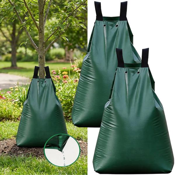 2er-Set Baum-Bewässerungssack 75L Wassersack für Bäume - UV- & Wetterbeständiger PE Wasserbeutel mit Reissverschluss & 2 Ösen - 9h Tröpfchenbewässerung