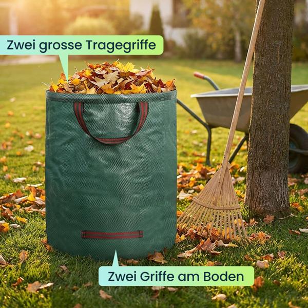 2er-Set XXL Garten Abfallsack, 500 Liter, Ø 79 x 101 cm - stabile Grünschnittsäcke mit Doppelboden, faltbar, ideal für Grünschnitt, 150gsm Polypropylen