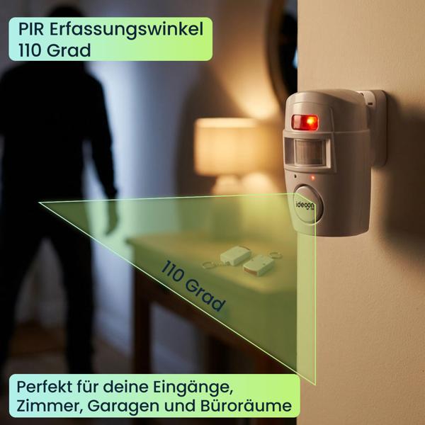 Zuverlässige PIR Alarmanlage mit 2 Fernbedienungen – Lauter 105 dB Hausalarm & Einbruchschutz für Garage, Büro & Zimmer - Einfache Montage