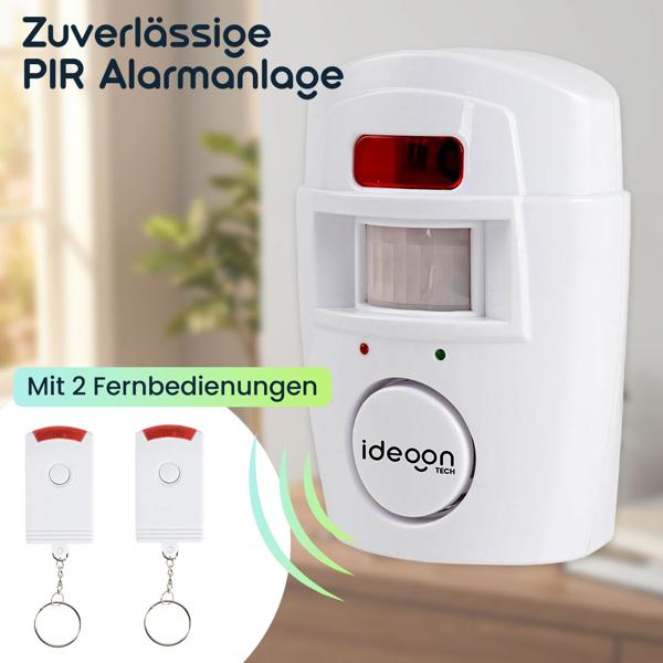 Zuverlässige PIR Alarmanlage mit 2 Fernbedienungen – Lauter 105 dB Hausalarm & Einbruchschutz für Garage, Büro & Zimmer - Einfache Montage