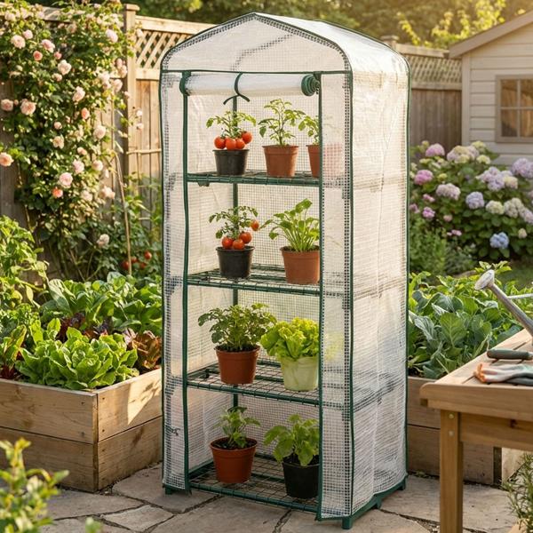 Serre de jardinage 49 x 69 x 160 cm, 4 niveaux – serre en toile PE 120 g/m² – porte enroulable, structure métallique, système emboîtable idéal pour balcon et jardin