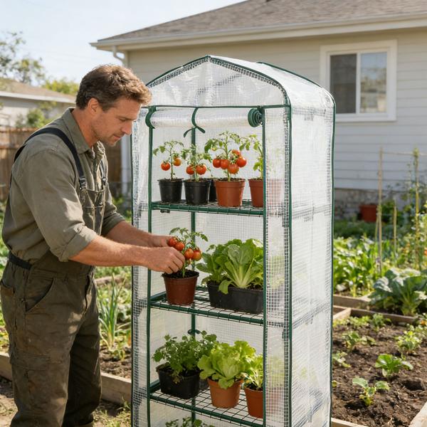 Serre de jardinage 49 x 69 x 160 cm, 4 niveaux – serre en toile PE 120 g/m² – porte enroulable, structure métallique, système emboîtable idéal pour balcon et jardin