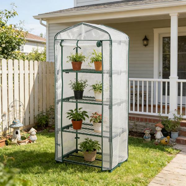 Serre de jardinage 49 x 69 x 160 cm, 4 niveaux – serre en toile PE 120 g/m² – porte enroulable, structure métallique, système emboîtable idéal pour balcon et jardin