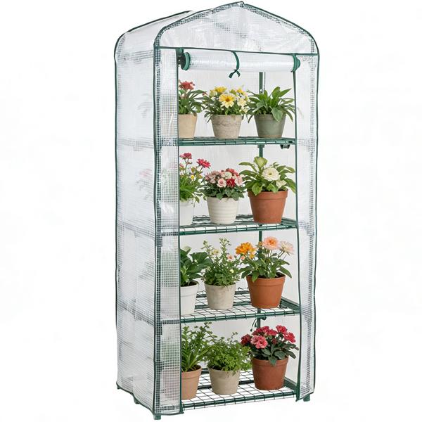 Serre de jardinage 49 x 69 x 160 cm, 4 niveaux – serre en toile PE 120 g/m² – porte enroulable, structure métallique, système emboîtable idéal pour balcon et jardin