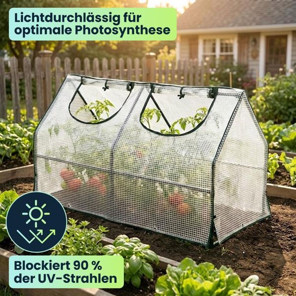 Folien-Gewächshaus 120x60x60 cm, Tomatenhaus mit A-Dach, 16mm verzinkter Stahl, 140g/m² PE-Folie, UV-Schutz & 2 Fenster mit Reissverschluss