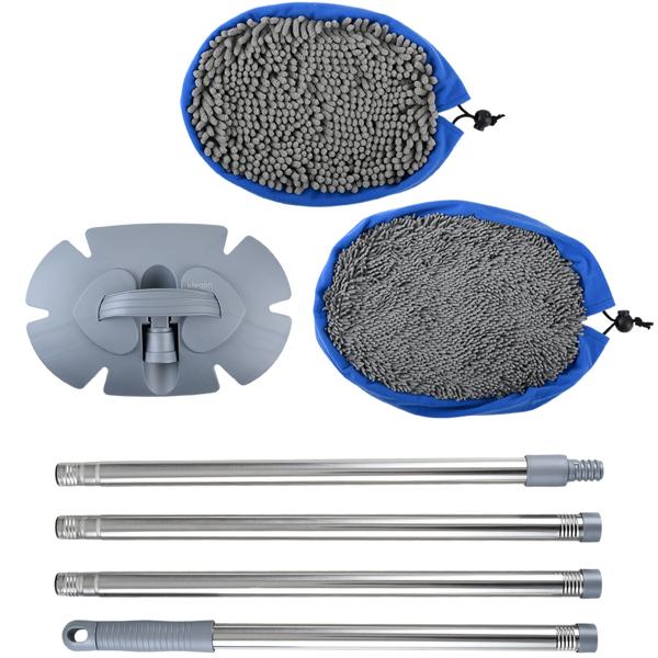 Multifunktions-KFZ Wischmopp mit 160cm Teleskopstange, 180 Grad Gelenk & 2 Chenille Mikrofaser Aufsätzen für PKW, LKW, Wohnmobil & Wohnwagen