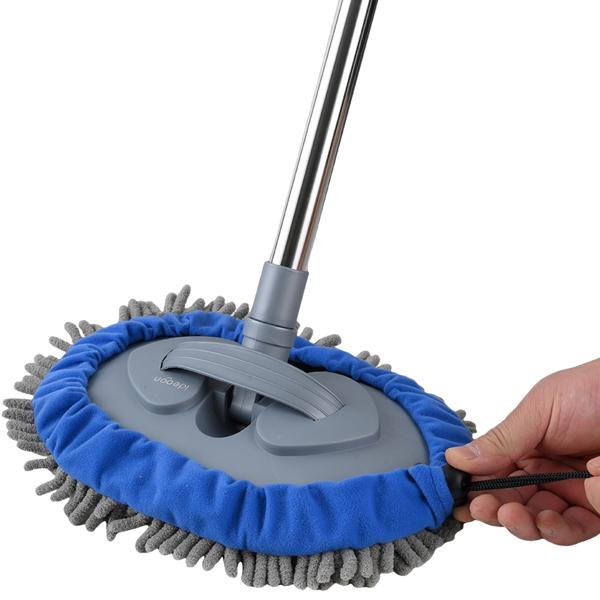 Multifunktions-KFZ Wischmopp mit 160cm Teleskopstange, 180 Grad Gelenk & 2 Chenille Mikrofaser Aufsätzen für PKW, LKW, Wohnmobil & Wohnwagen