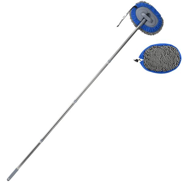 Multifunktions-KFZ Wischmopp mit 160cm Teleskopstange, 180 Grad Gelenk & 2 Chenille Mikrofaser Aufsätzen für PKW, LKW, Wohnmobil & Wohnwagen
