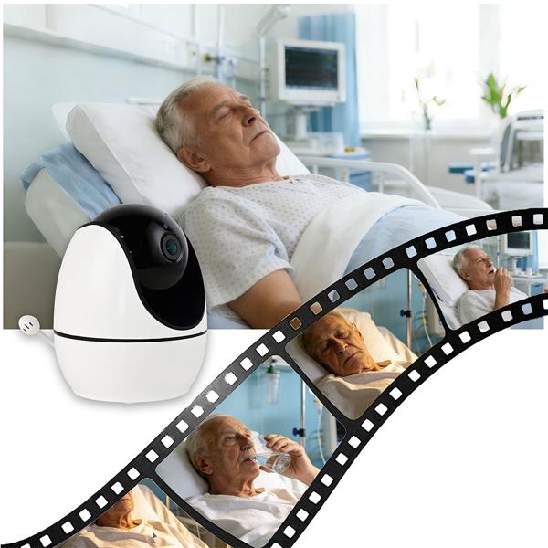 HD Überwachungskamera mit Monitor, schwenk- & neigbar: SOS Funk-Notrufsender, Gegensprechfunktion, Nachtsicht - ideal für Senioren