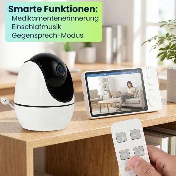 HD Überwachungskamera mit Monitor, schwenk- & neigbar: SOS Funk-Notrufsender, Gegensprechfunktion, Nachtsicht - ideal für Senioren