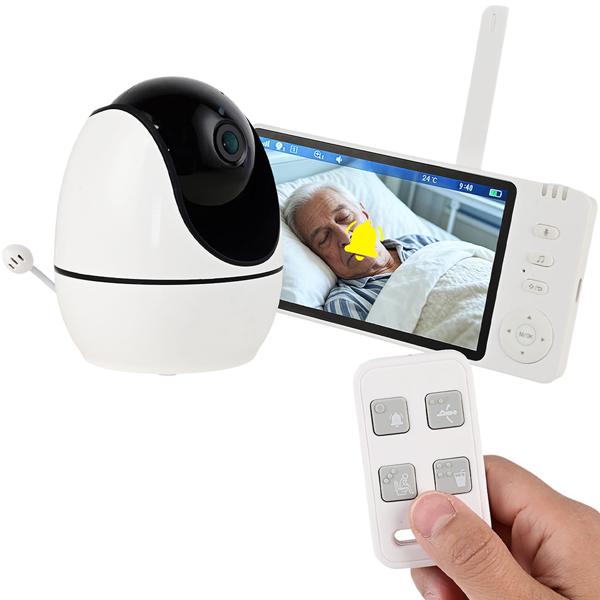 HD Überwachungskamera mit Monitor, schwenk- & neigbar: SOS Funk-Notrufsender, Gegensprechfunktion, Nachtsicht - ideal für Senioren