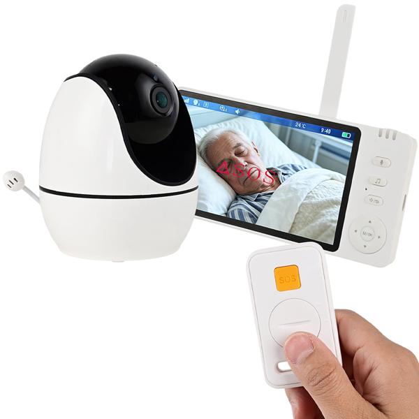 HD Überwachungskamera mit Monitor, schwenk- & neigbar: SOS Funk-Notrufsender, Gegensprechfunktion, Nachtsicht - ideal für Senioren