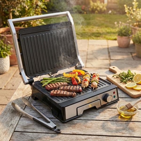 Leistungsstarker Kontaktgrill mit 2000W und Antihaftbeschichtung – Ideal als praktischer Tischgrill für saftige Steaks und Sandwiches