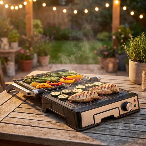 Leistungsstarker Kontaktgrill mit 2000W und Antihaftbeschichtung – Ideal als praktischer Tischgrill für saftige Steaks und Sandwiches