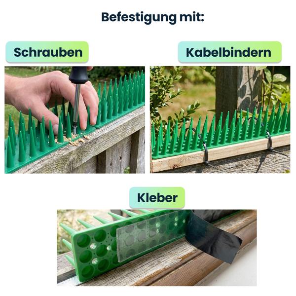 24er Set Taubenspikes Grau 10,8m - Effektive Vogelabwehr aus Polycarbonat - 3-reihige Abwehrspikes gegen Tauben, Möwen, Marder, Katzen & Eichhörnchen