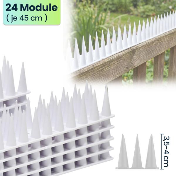 24er Set Taubenspikes Weiss 10,8m - Effektive Vogelabwehr aus Polycarbonat - 3-reihige Abwehrspikes gegen Tauben, Möwen, Marder, Katzen & Eichhörnchen