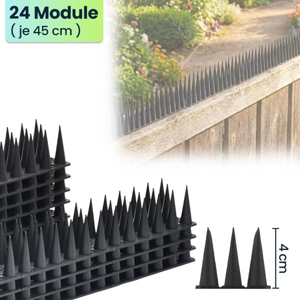 24er Set Taubenspikes Schwarz 10,8m - Effektive Vogelabwehr aus Polycarbonat - 3-reihige Abwehrspikes gegen Tauben, Möwen, Marder, Katzen & Eichhörnchen
