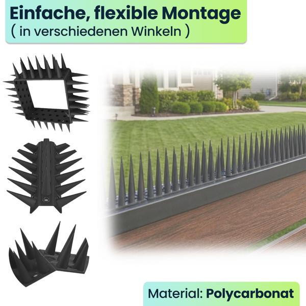 24er Set Taubenspikes Schwarz 10,8m - Effektive Vogelabwehr aus Polycarbonat - 3-reihige Abwehrspikes gegen Tauben, Möwen, Marder, Katzen & Eichhörnchen