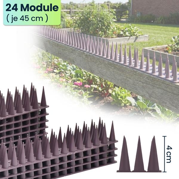 24er Set Taubenspikes Braun 10,8m - Effektive Vogelabwehr aus Polycarbonat - 3-reihige Abwehrspikes gegen Tauben, Möwen, Marder, Katzen & Eichhörnchen