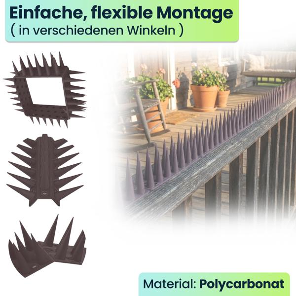 24er Set Taubenspikes Braun 10,8m - Effektive Vogelabwehr aus Polycarbonat - 3-reihige Abwehrspikes gegen Tauben, Möwen, Marder, Katzen & Eichhörnchen