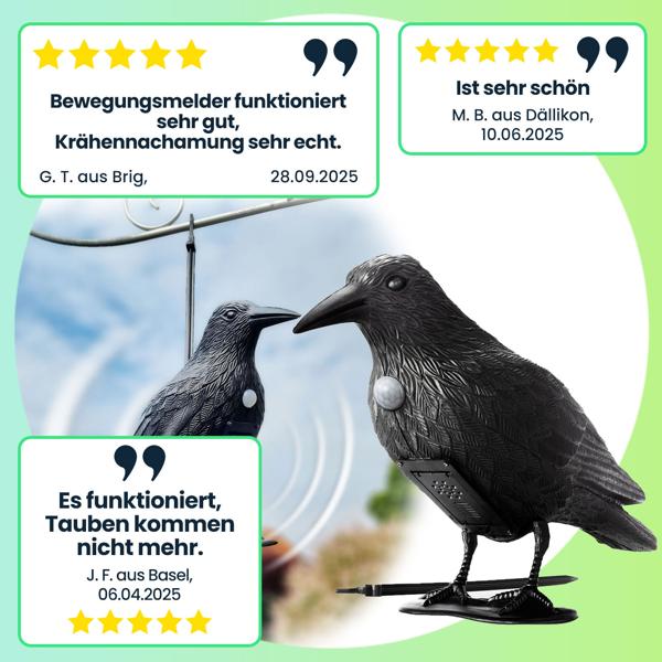 2er-Set Realistische Vogelabwehr Krähe mit Sound: Batteriebetriebener Raben Vogelschreck für effektive Vogelabwehr. Natürliche Krähengeräusche zur Abschreckung