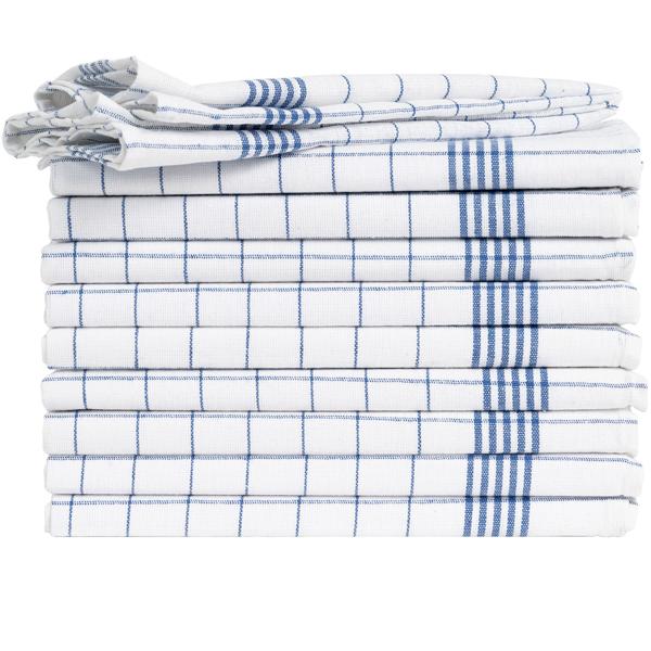 10er-Set Geschirrtücher aus 100% Baumwolle, 50x70 cm - Blau Kariert - Saugstarke Küchentücher für Haushalt & Gastro, Oeko-Tex, Premium Abtrockentücher
