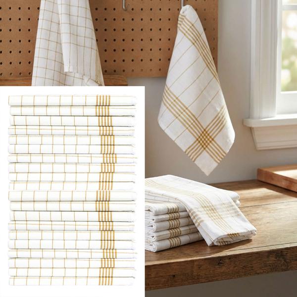 20er-Set Geschirrtücher aus 100% Baumwolle, 50x70 cm - Gelb Kariert - Saugstarke Küchentücher für Haushalt & Gastro, Oeko-Tex, Premium Abtrockentücher
