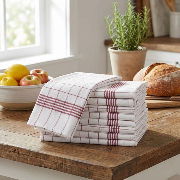 10er-Set Geschirrtücher aus 100% Baumwolle, 50x70 cm - Rot Kariert - Saugstarke Küchentücher für Haushalt & Gastro, Oeko-Tex, Premium Abtrockentücher