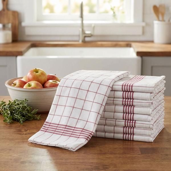 10er-Set Geschirrtücher aus 100% Baumwolle, 50x70 cm - Rot Kariert - Saugstarke Küchentücher für Haushalt & Gastro, Oeko-Tex, Premium Abtrockentücher