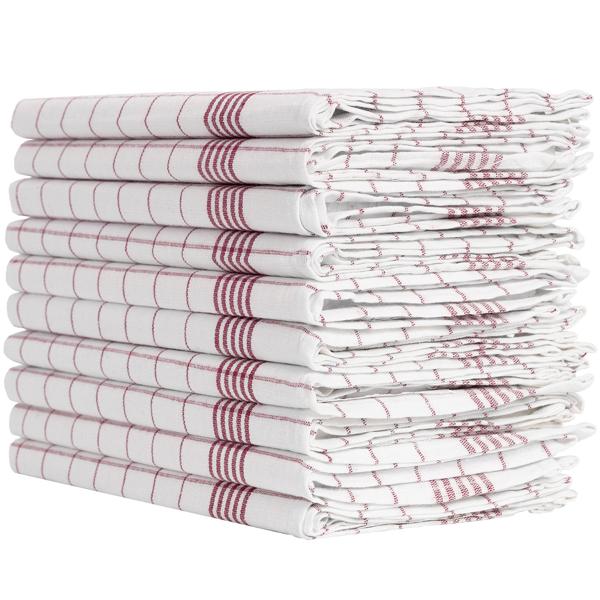 10er-Set Geschirrtücher aus 100% Baumwolle, 50x70 cm - Rot Kariert - Saugstarke Küchentücher für Haushalt & Gastro, Oeko-Tex, Premium Abtrockentücher