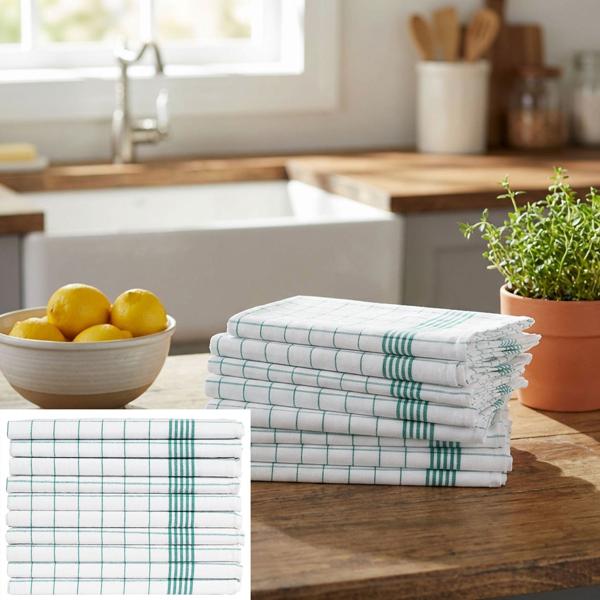 10er-Set Geschirrtücher aus 100% Baumwolle, 50x70 cm - Grün Kariert - Saugstarke Küchentücher für Haushalt & Gastro, Oeko-Tex, Premium Abtrockentücher