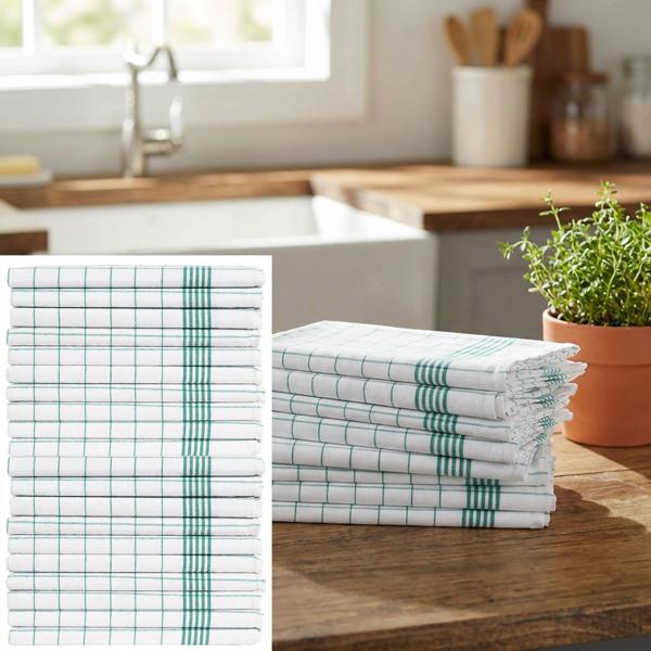 20er-Set Geschirrtücher aus 100% Baumwolle, 50x70 cm - Grün Kariert - Saugstarke Küchentücher für Haushalt & Gastro, Oeko-Tex, Premium Abtrockentücher
