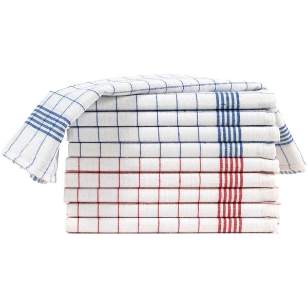 10er-Set Geschirrtücher aus 100% Baumwolle, 50x70 cm - Rot/Blau Kariert - Saugstarke Küchentücher für Haushalt & Gastro, Oeko-Tex, Abtrockentücher
