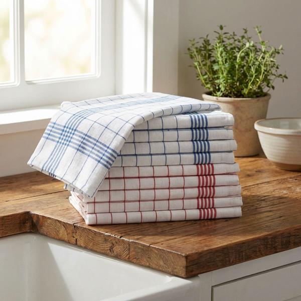 10er-Set Geschirrtücher aus 100% Baumwolle, 50x70 cm - Rot/Blau Kariert - Saugstarke Küchentücher für Haushalt & Gastro, Oeko-Tex, Abtrockentücher