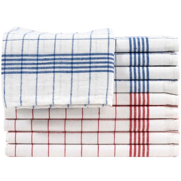 10er-Set Geschirrtücher aus 100% Baumwolle, 50x70 cm - Rot/Blau Kariert - Saugstarke Küchentücher für Haushalt & Gastro, Oeko-Tex, Abtrockentücher