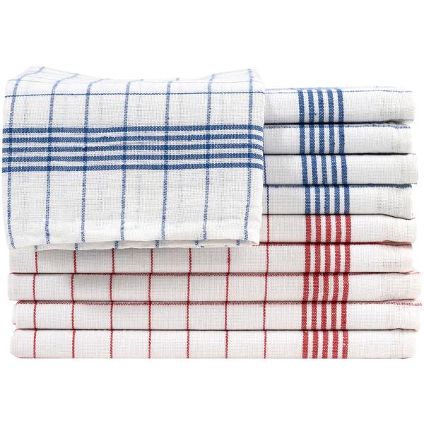 10er-Set Geschirrtücher aus 100% Baumwolle, 50x70 cm - Rot/Blau Kariert - Saugstarke Küchentücher für Haushalt & Gastro, Oeko-Tex, Abtrockentücher