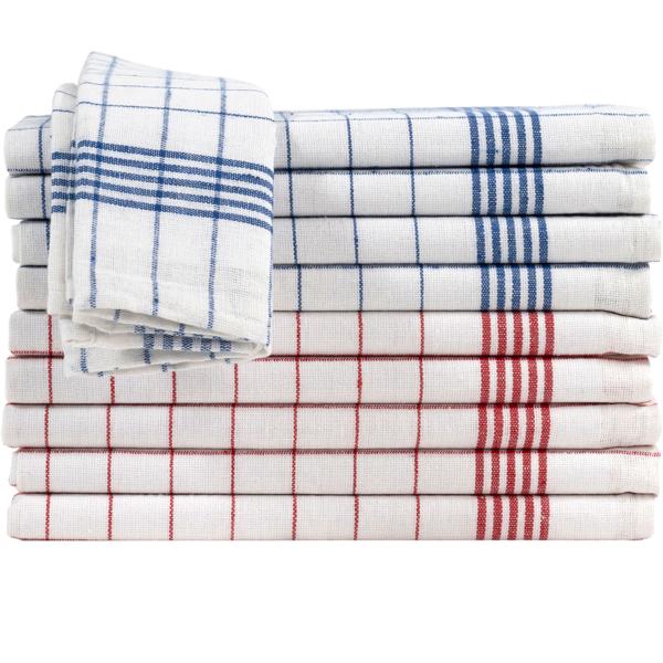 10er-Set Geschirrtücher aus 100% Baumwolle, 50x70 cm - Rot/Blau Kariert - Saugstarke Küchentücher für Haushalt & Gastro, Oeko-Tex, Abtrockentücher