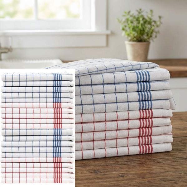 20er-Set Geschirrtücher aus 100% Baumwolle, 50x70 cm - Rot/Blau Kariert - Saugstarke Küchentücher für Haushalt & Gastro, Oeko-Tex, Abtrockentücher