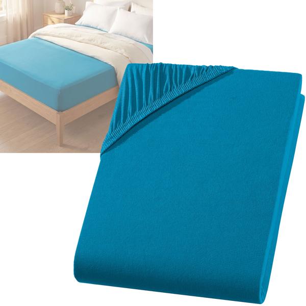 Drap-housse premium pour lit boxspring et lit à eau - pétrole, 140-160x220 cm - 190 g/m2 coton/élasthanne - bonnet 40 cm - Oeko-Tex - sans repassage & doux